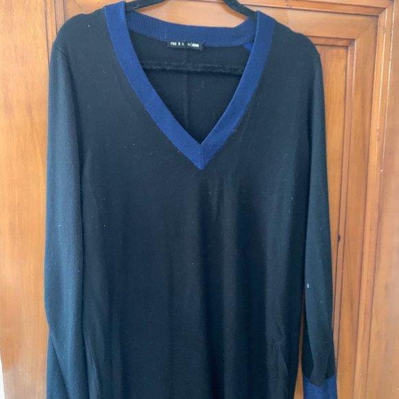 Deep V Long Sleeve Sweater Dress - Picture 1 of 3
